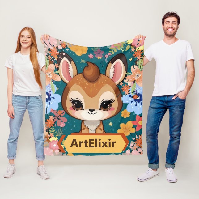 Antelope Cute Baby Brown Blommigt Print Fleecefilt (På plats)