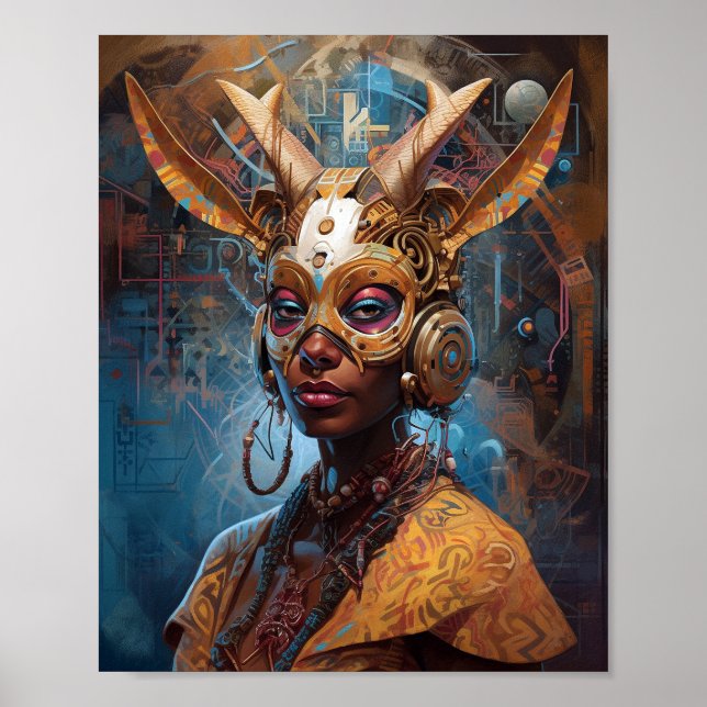 Antelope Headdress Science fiction Cyberpunk Poster (Framsidan)