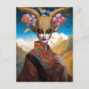 Antelope Krona Mask Headdress Fantasy Art Vykort