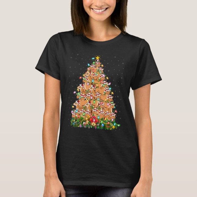 Antelope  Xmas Lights Santa Antelope Christmas Tre T Shirt (Framsida)