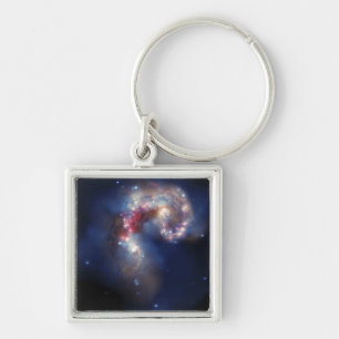 Antennaegalaxerna Fyrkantig Silverfärgad Nyckelring