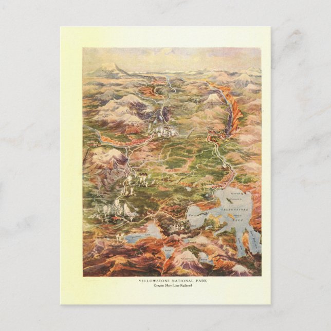 Antennen 1910 beskådar kartan - den Yellowstone Vykort (Framsida)