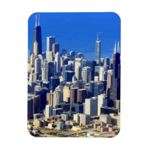 Antennen beskådar av Chicago i city med sjön Magnet