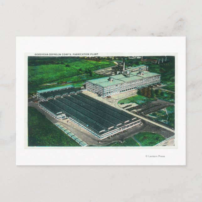 Antennen beskådar av Goodyear-Zeppelin fabricering Vykort (Framsida)