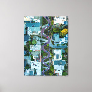 ANTENNEN BESKÅDAR AV LOMBARDGATAN, SAN FRANCISCO, CANVASTRYCK