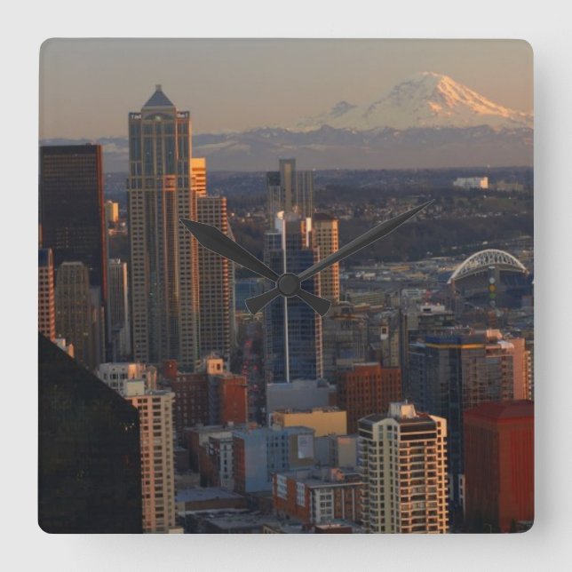 Antennen beskådar av Seattle stadshorisont 2 Fyrkantig Klocka (Framsida)