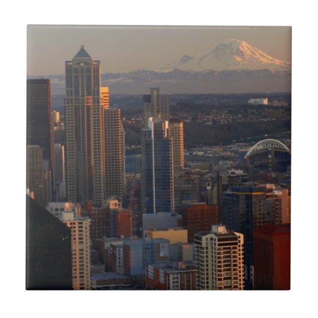 Antennen beskådar av Seattle stadshorisont 2 Kakelplatta (Framsidan)