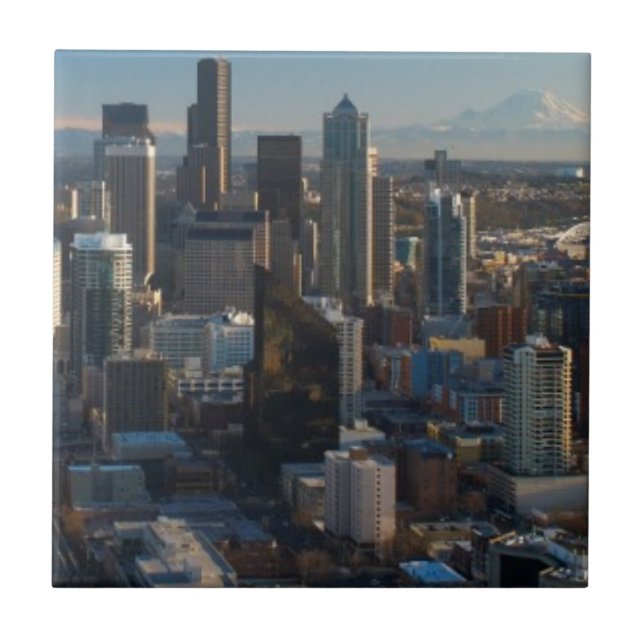 Antennen beskådar av Seattle stadshorisont Kakelplatta (Framsidan)