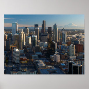 Antennen beskådar av Seattle stadshorisont Poster