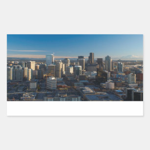 Antennen beskådar av Seattle stadshorisont Rektangulärt Klistermärke