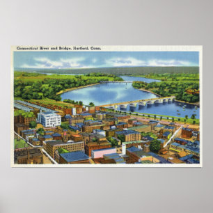 Antennen beskådar av staden och Connecticut Poster