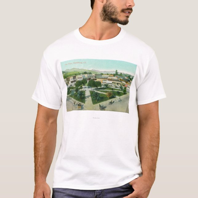 Antennen beskådar av staden PlazaHealdsburg, CA Tee Shirt (Framsida)