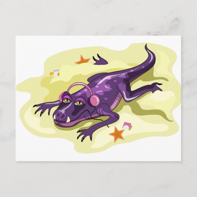 Anteosaurus sover i solen med hörlurar. vykort (Framsida)