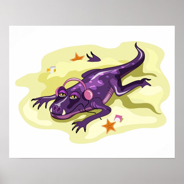 Anteosaurus Sunbad med hörlurar. Poster (Framsidan)