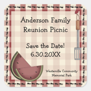 Anter och Watermelon Picnic Spara datum Fyrkantigt Klistermärke