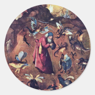 Anthony med Monsters. från Hieronymus Bosch Runt Klistermärke