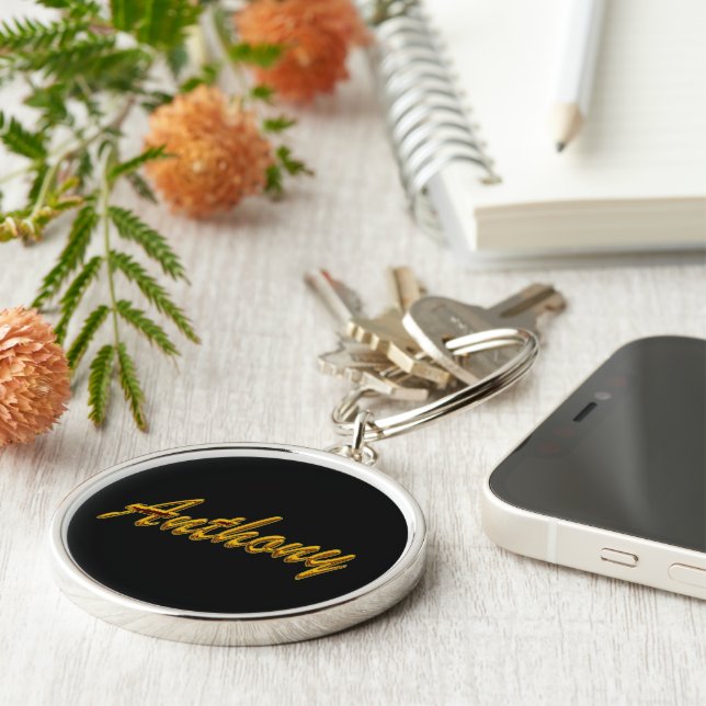 Anthony runda högvärdiga Keychain i svart stil Rund Silverfärgad Nyckelring (Sidan)