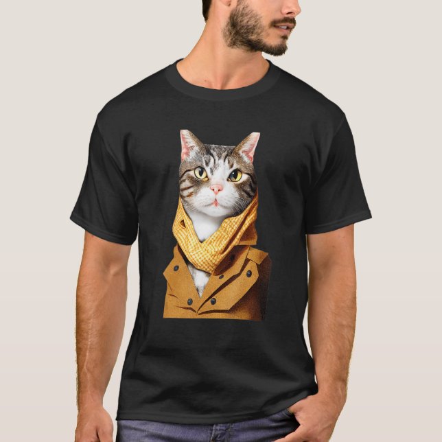 Anthropomorphic Cat Dress Up Suite Look Like A Hum T Shirt (Framsida)