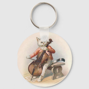 Anthropomorphic katt som leker violoncellen nyckelring