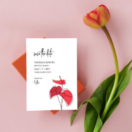 Anthurium ・ Blommigt Line Teckning ・ Modern Bröllo Spara Datumet
