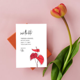 Anthurium ・ Blommigt Line Teckning ・ Modern Bröllo Spara Datumet