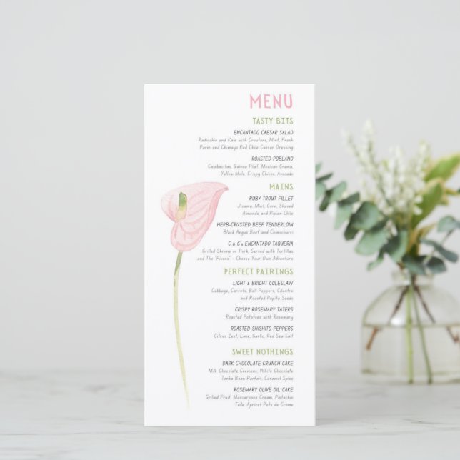 Anthurium Bröllop Menu (Stående Fram)