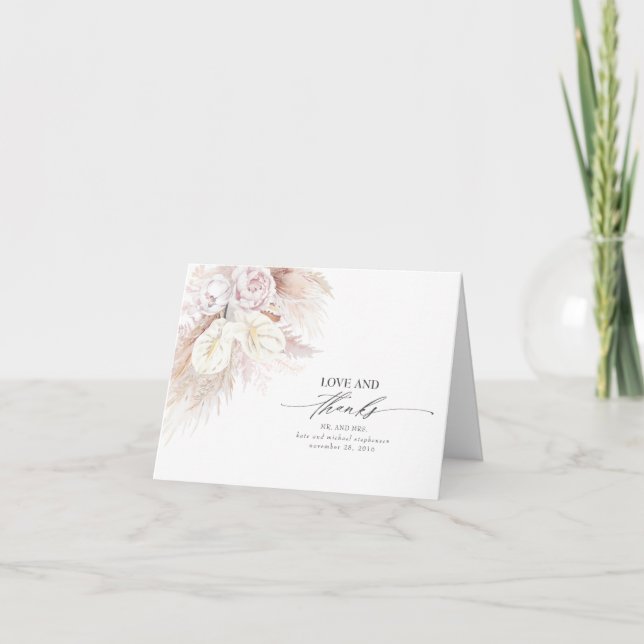 Anthurium och Pampas Grass Bröllop Tack Kort (Framsida)