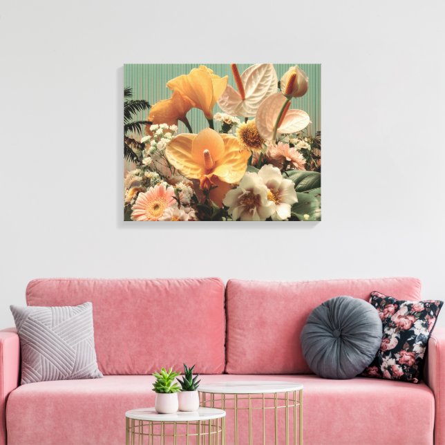 Anthurium och tropisk blomsterarrangemang canvastryck (Insitu (Vardagsrum))