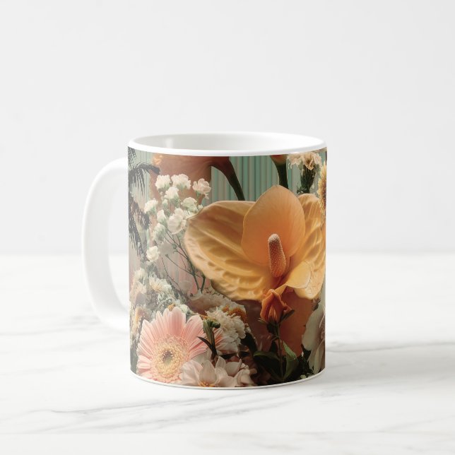 Anthurium och tropisk blomsterarrangemang kaffemugg (Framsida vänster)
