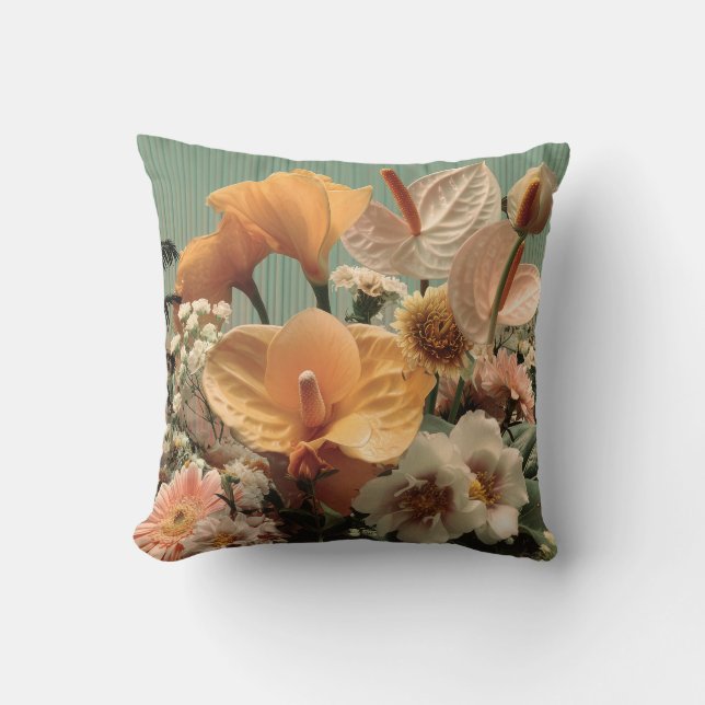 Anthurium och tropisk blomsterarrangemang kudde (Framsida)