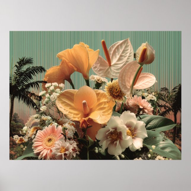 Anthurium och tropisk blomsterarrangemang poster (Framsidan)