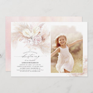 Anthurium Pampas Grass Blommigt Christening Photo Inbjudningar