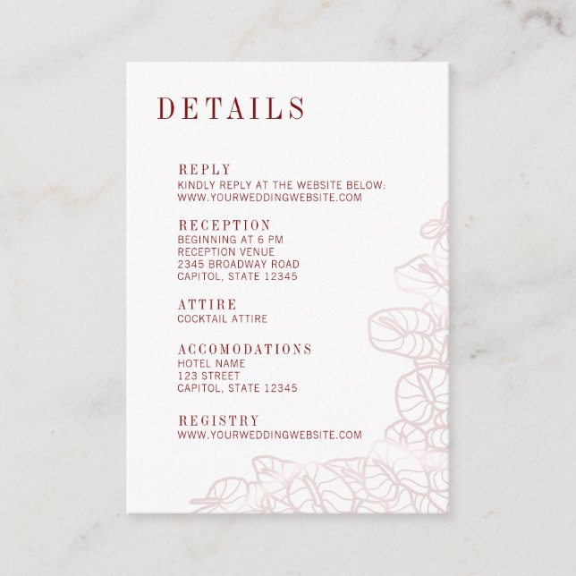 Anthurium Romantic Modern Details & Reply Card Tilläggskort (Framsida)