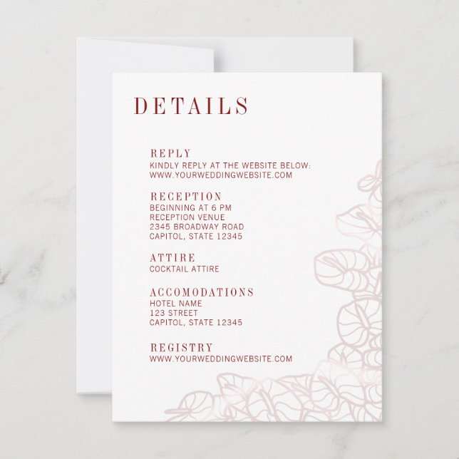Anthurium Wedding Details & Reply Enclosure Card OSA Kort (Framsida)