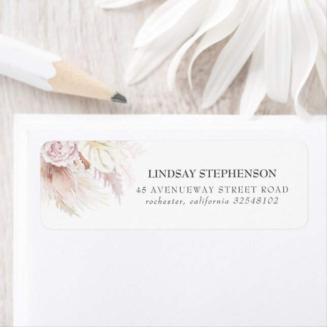 Anthuriums och Dusty Ro Flowers Pampas Grass Returadress Etikett (Insitu)