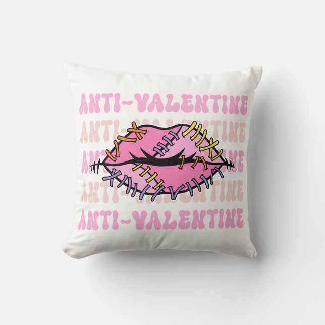 Anti alla hjärtans dag Rosa Läppar Kudde (Framsida)