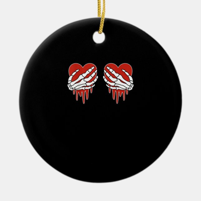Anti alla hjärtans dag Skeleton Händer Heart Goth Julgransprydnad Keramik (Framsidan)