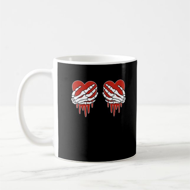 Anti alla hjärtans dag Skeleton Händer Heart Goth Kaffemugg (Vänster)