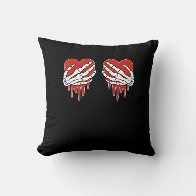 Anti alla hjärtans dag Skeleton Händer Heart Goth Kudde (Framsida)