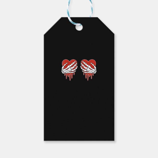 Anti alla hjärtans dag Skeleton Händer Heart Goth Presentetikett (Framsidan)