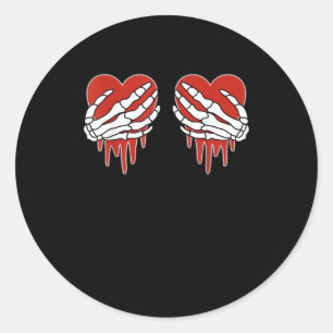 Anti alla hjärtans dag Skeleton Händer Heart Goth Runt Klistermärke