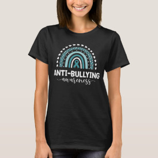 Anti Bulling Awareness Teal Ribbon Boho Rainbow I T Shirt