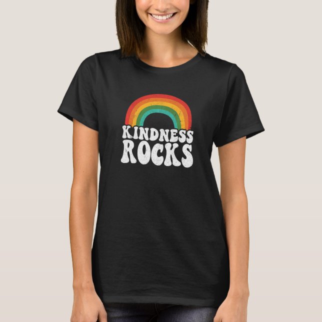 Anti Bullying Hippie Retro Teacher Rainbow Kindnes T Shirt (Framsida)