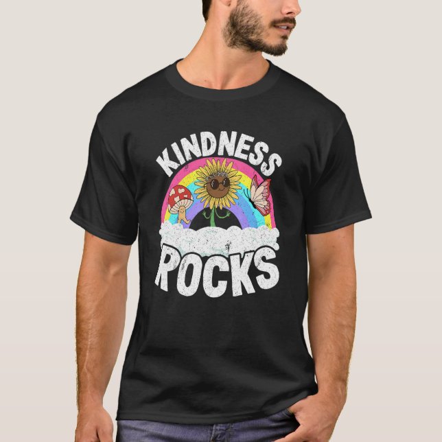 Anti Bullying Hippie Retro Teacher Rainbow Kindnes T Shirt (Framsida)