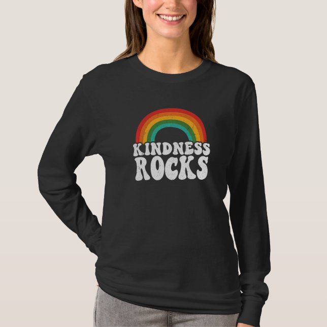 Anti Bullying Hippie Retro Teacher Rainbow Kindnes T Shirt (Framsida)
