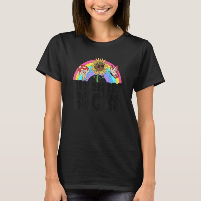 Anti Bullying Rainbow Hippie Music Teacher Kindnes T Shirt (Framsida)
