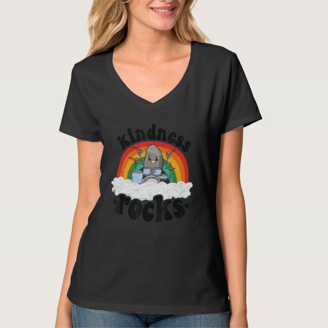 Anti Bullying Rainbow Retro Music Teacher Kindness T Shirt (Framsida)