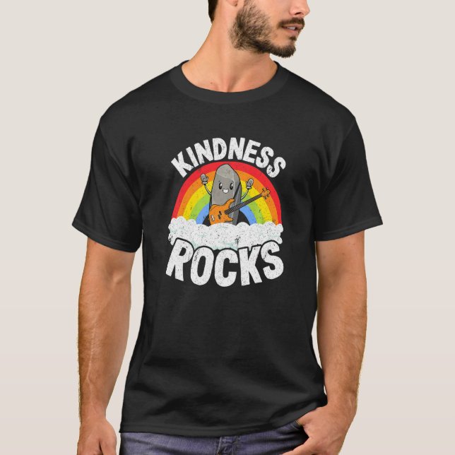 Anti Bullying Rainbow Retro Music Teacher Kindness T Shirt (Framsida)