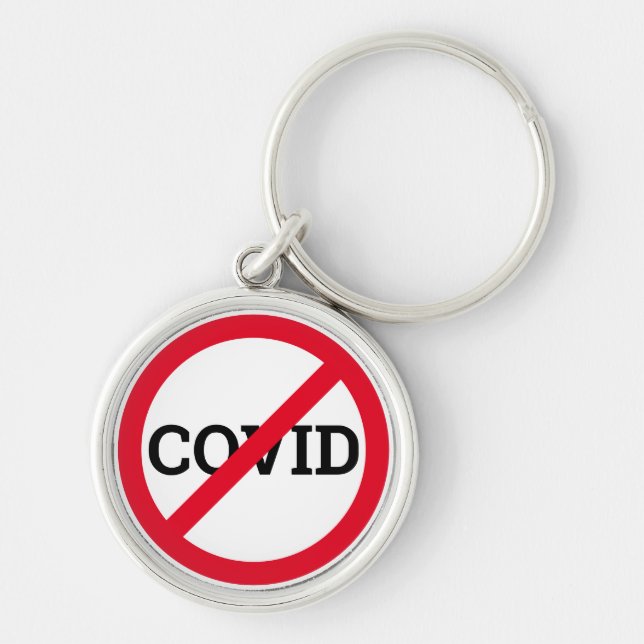 Anti COVID Rund Silverfärgad Nyckelring (Framsidan)