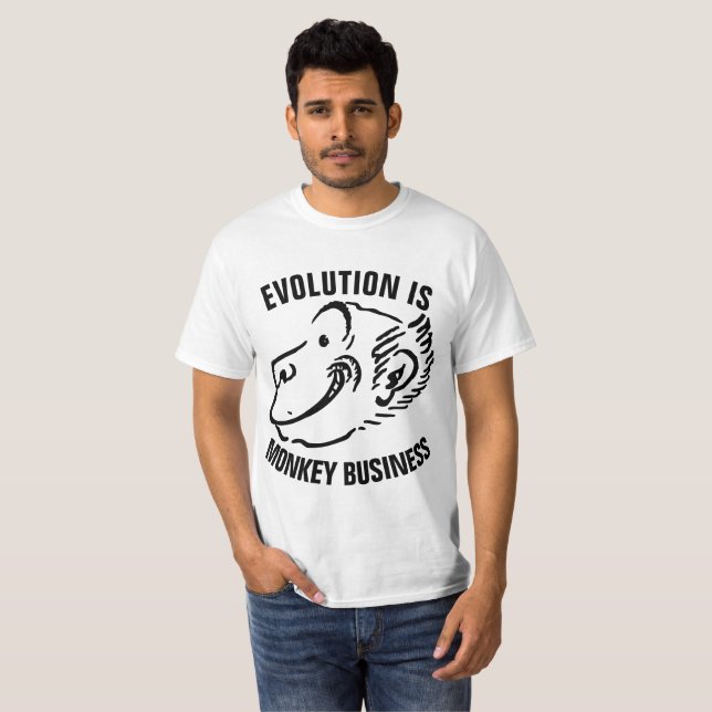 ANTI-EVOLUTION Christian t-shirts, MONKEY BUSINESS T Shirt (Hel framsida)